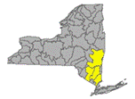 Map of NYS identifying the Lower Hudson River Watershed